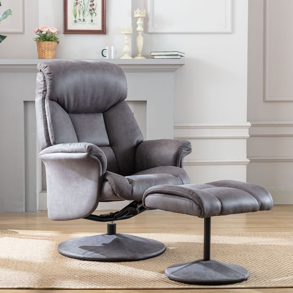 Sneem Faux Leather Swivel Armchair and Footstool - Luxury Interiors