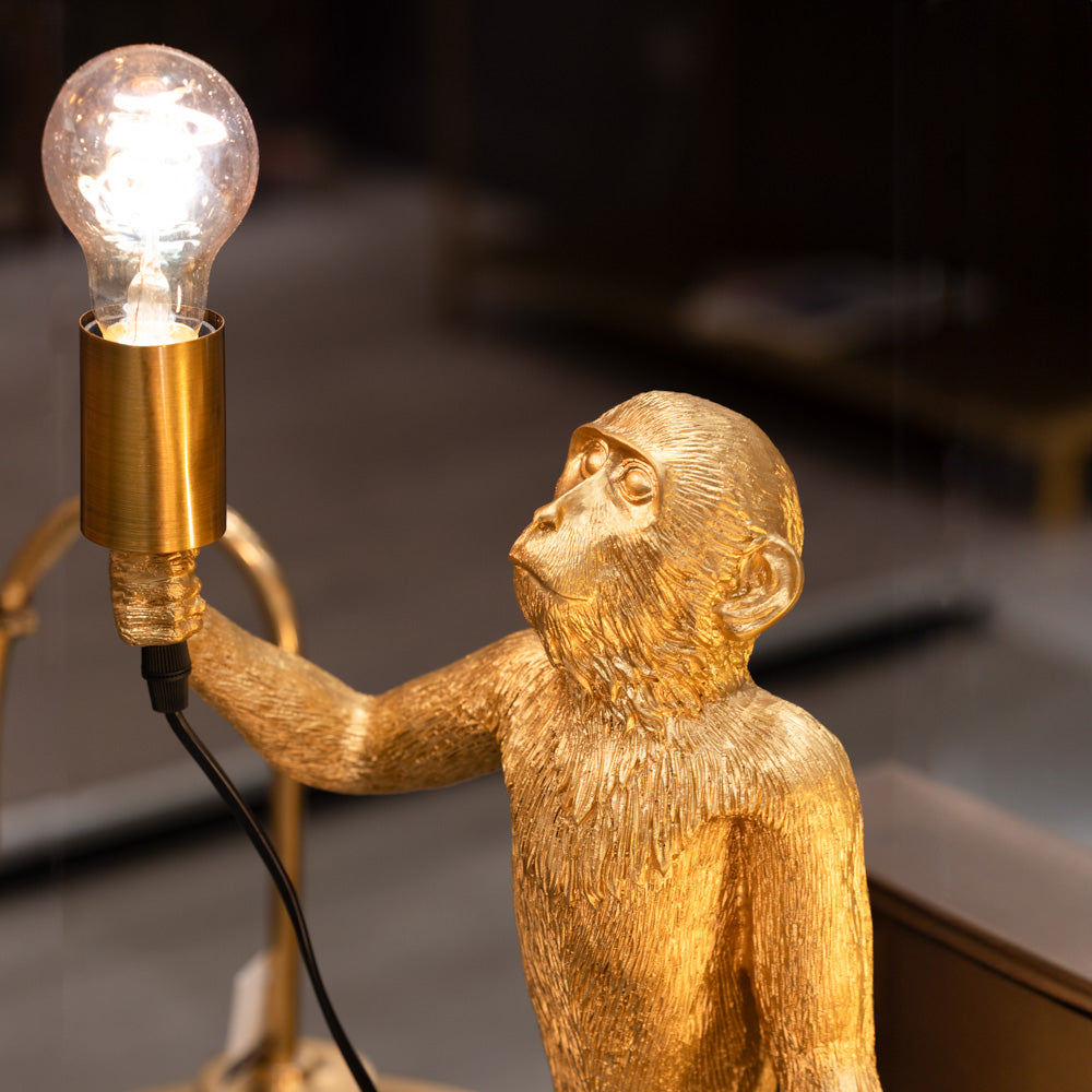 Monkey standing lamp gold 56cm - Luxury Interiors