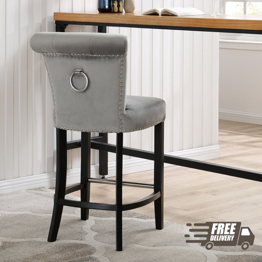 Kiki Silver Velvet Knocker Back Counter Stool (FREE delivery) - Luxury Interiors