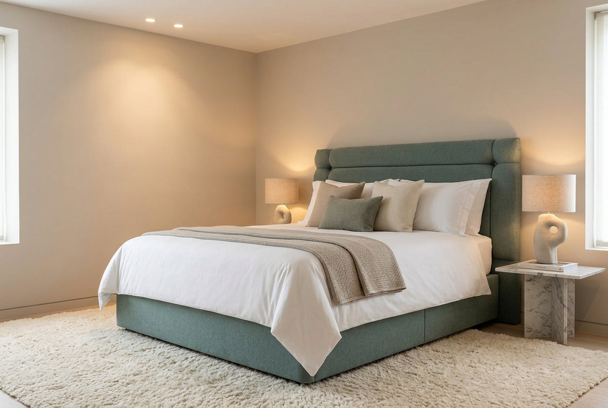 Venice headboard by Luxury Interiors, 27-inch high, showcasing elegant fabric upholstery and classic design for bedroom decor