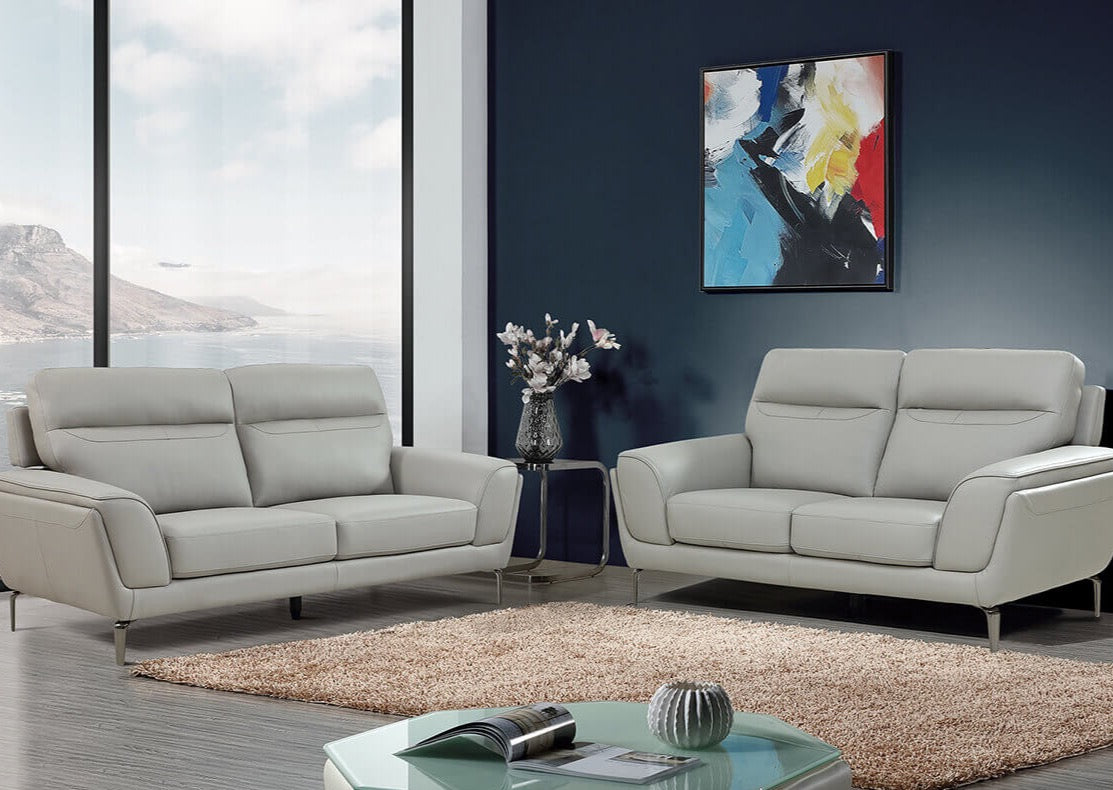 Vitalia Light Grey Leather Suite - Luxury Interiors