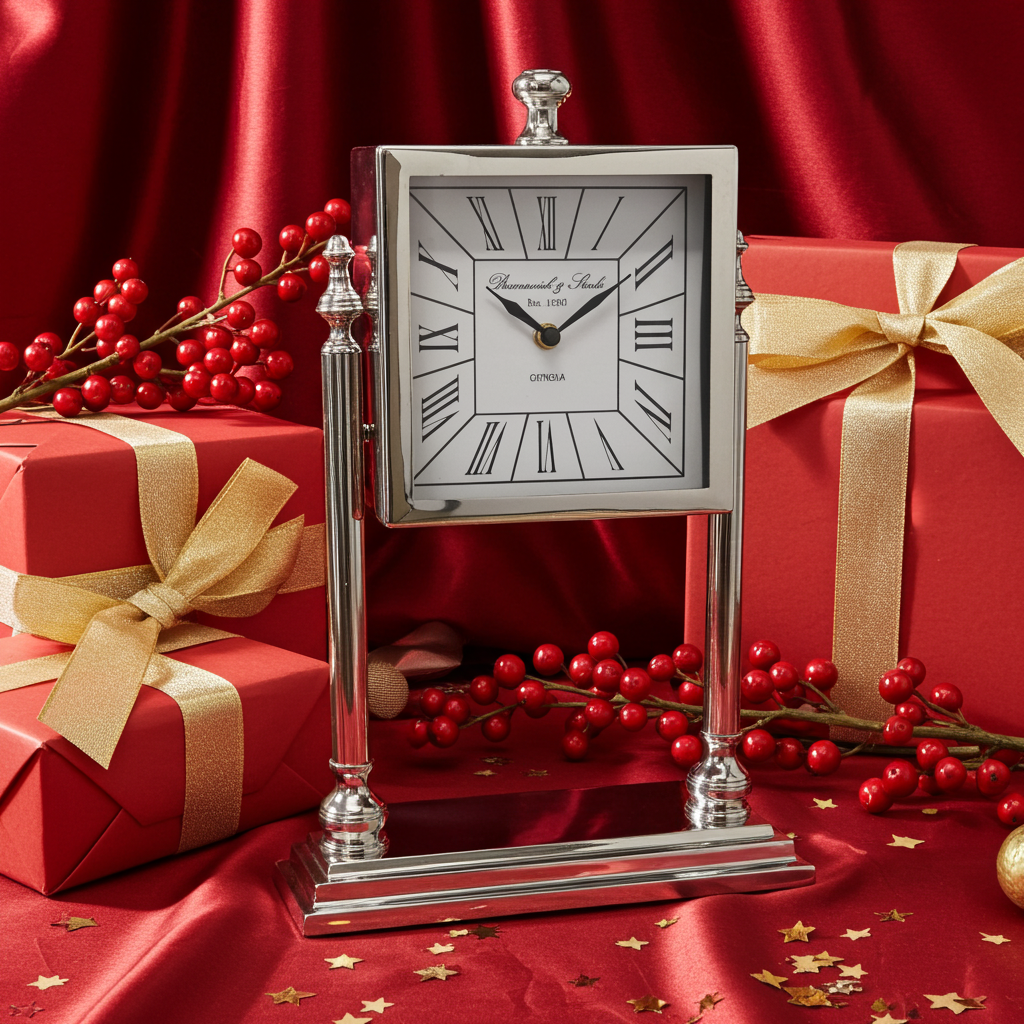 Arianna White Nickel Table Clock