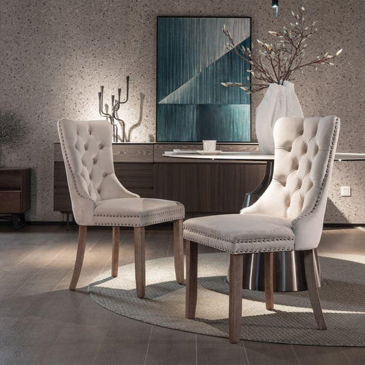 Kacy Button Back Velvet Mink Dining Chairs (Pair) - Luxury Interiors