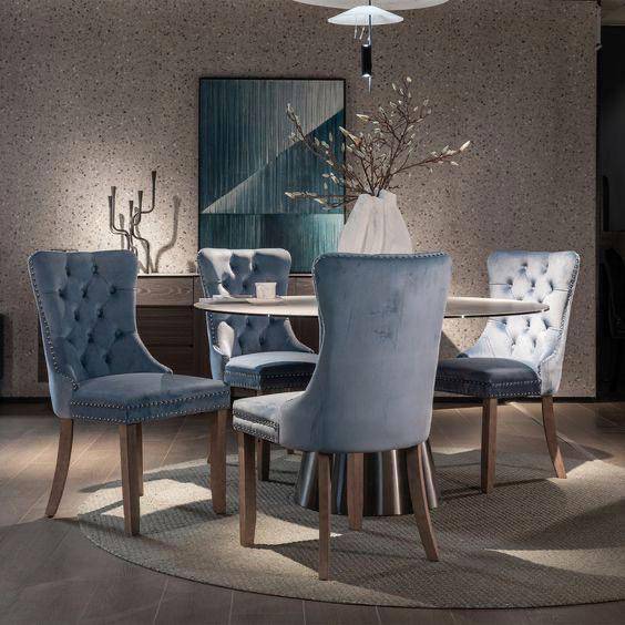 Kacy Button Back Velvet Dining Chairs Teal (Pair) - Luxury Interiors