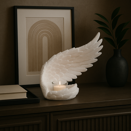 White Single Angel Wing Tea Light Holder - Luxury Interiors