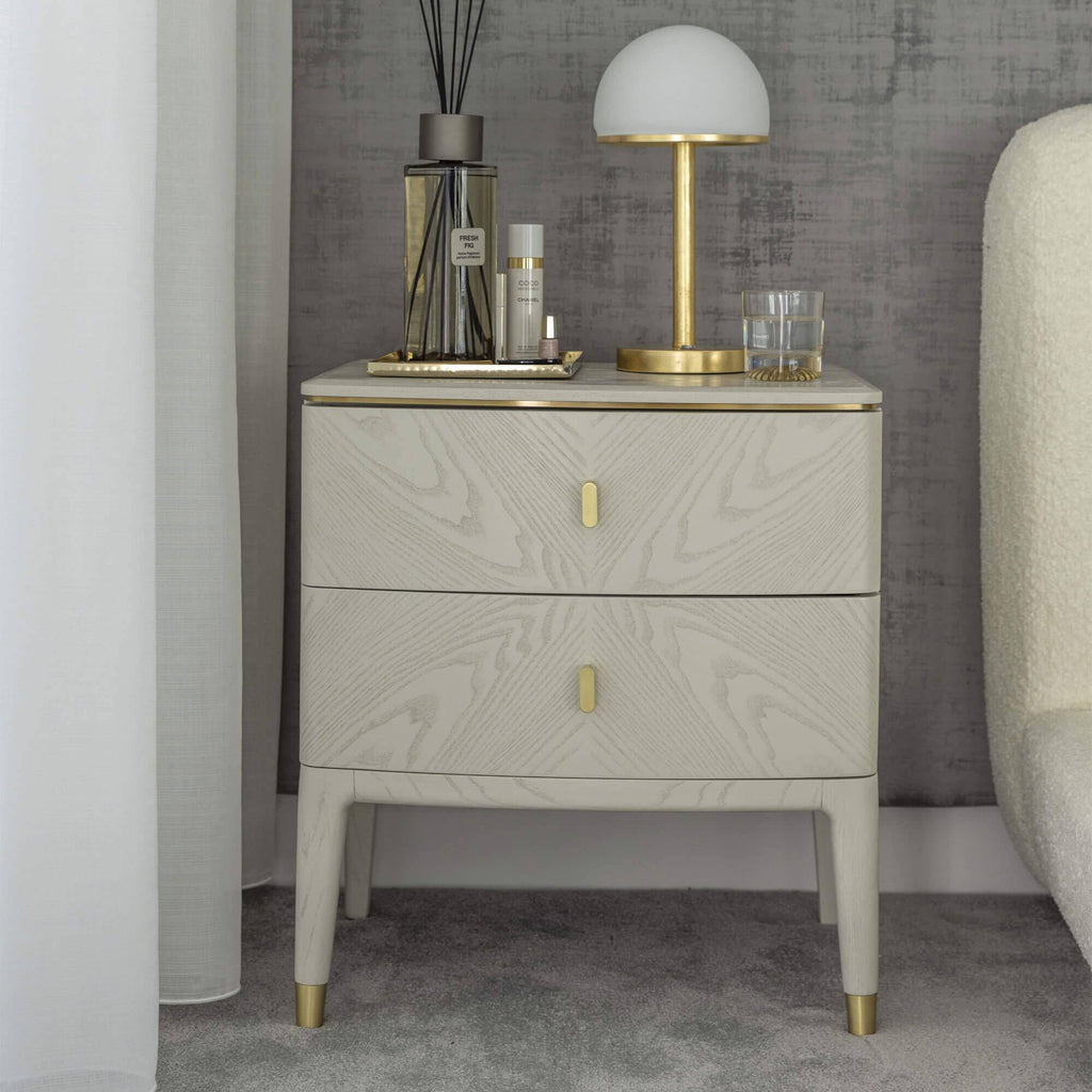 Darcy 2 Drawer Bedside Table Stone - Luxury Interiors
