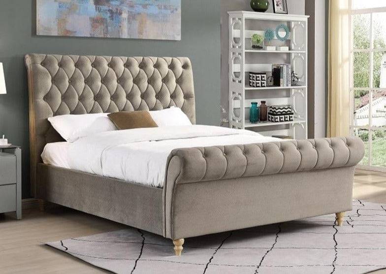 Katie Luxury Velvet Bed Mink, Silver, Gas Lift Storage - Luxury Interiors