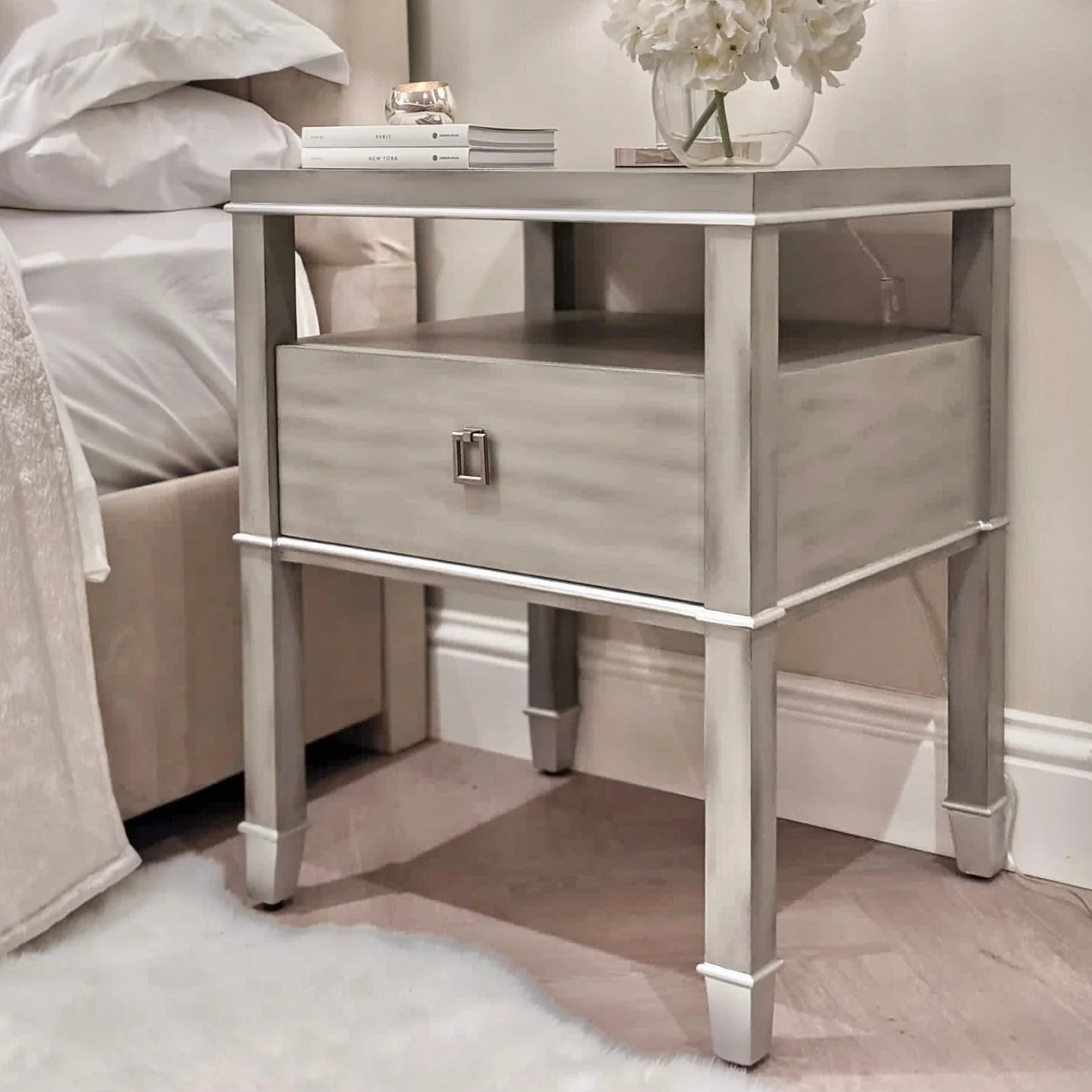 Carter Grey & Silver Lamp Table - Luxury Interiors