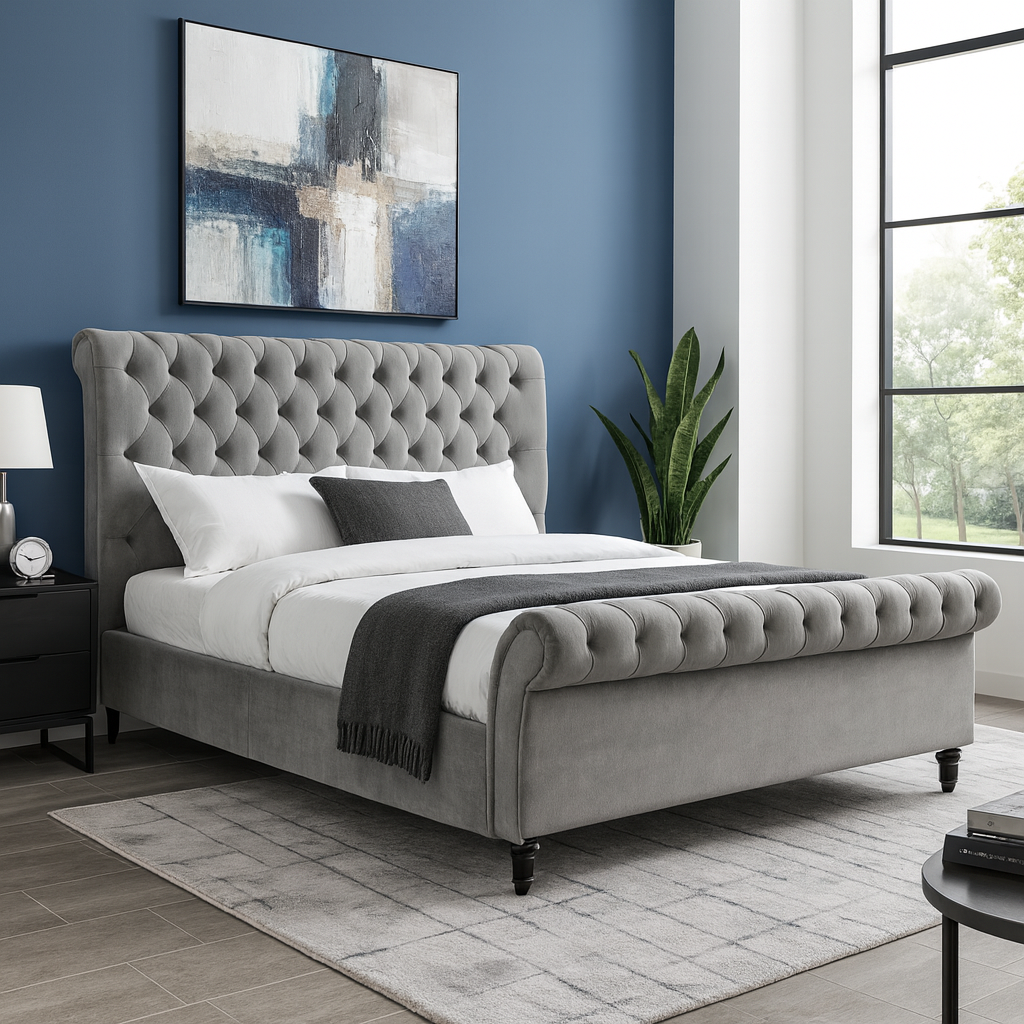 Katie Luxury Velvet Bed Mink, Silver, or Grey Gas Lift Storage