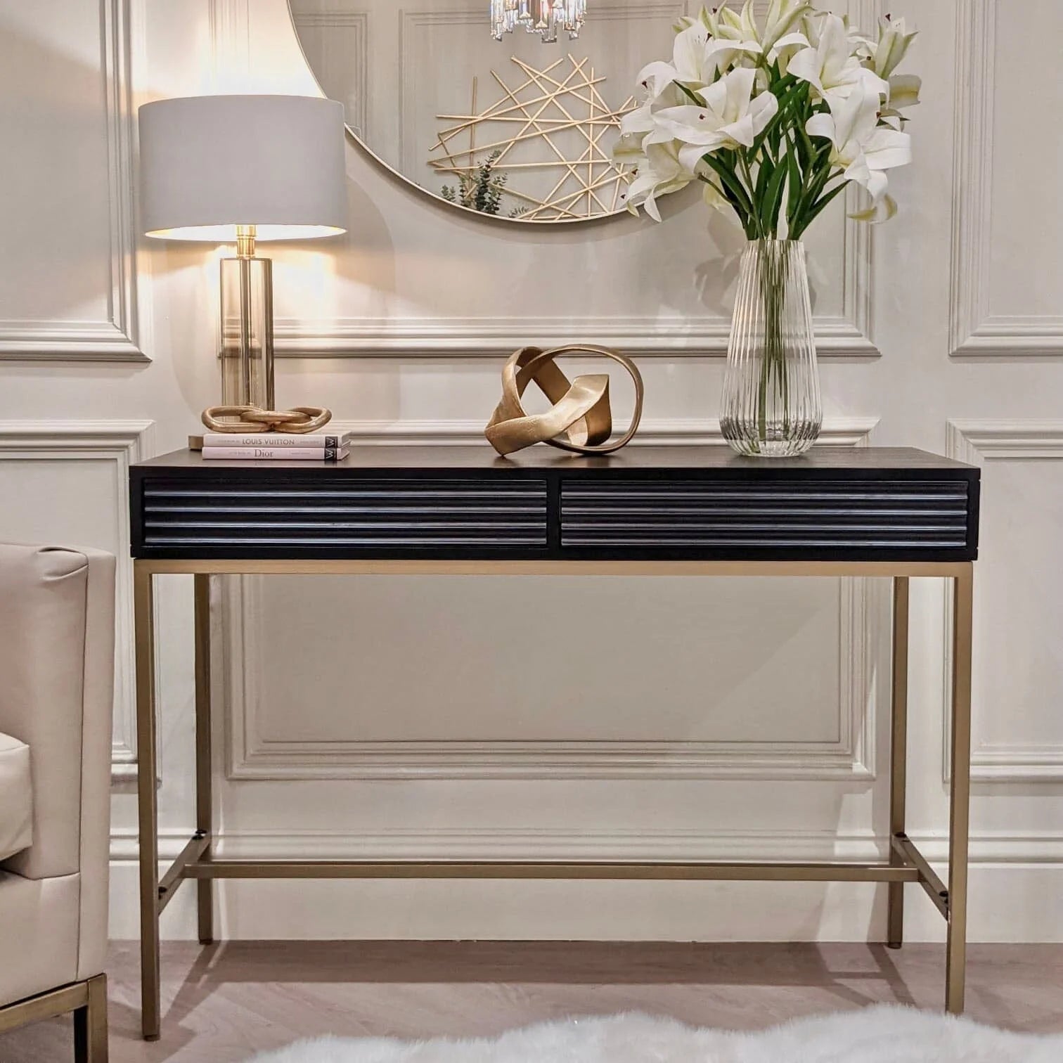 Raya Black & Gold Console Table - Luxury Interiors