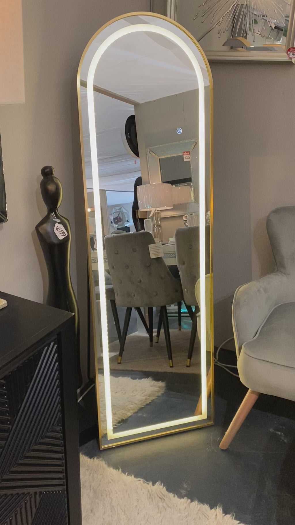 Modena Hollywood LED cheval arch mirror gold 160 x 50cm
