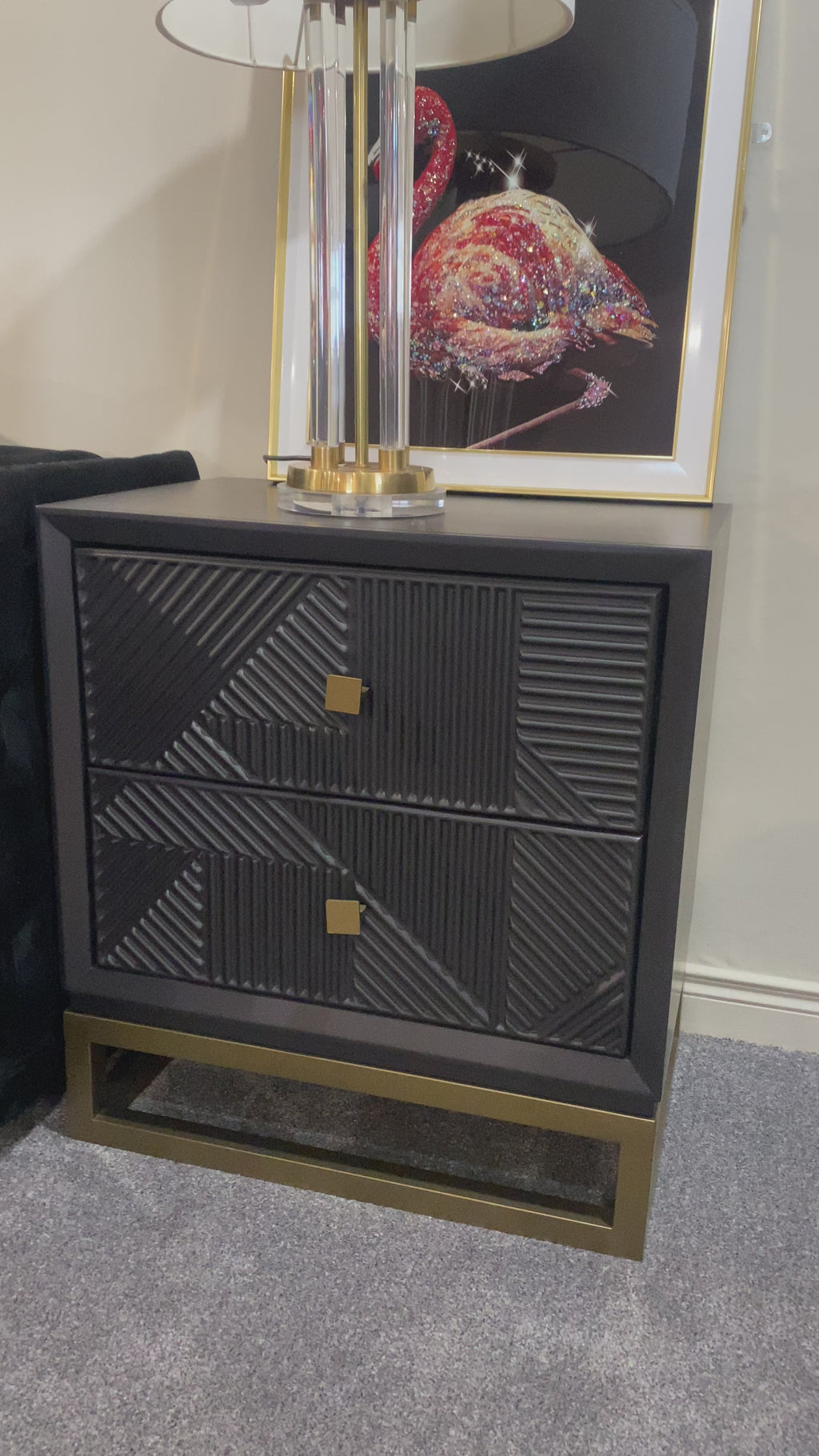 Orleans 2 Drawer Black & Gold Side Table
