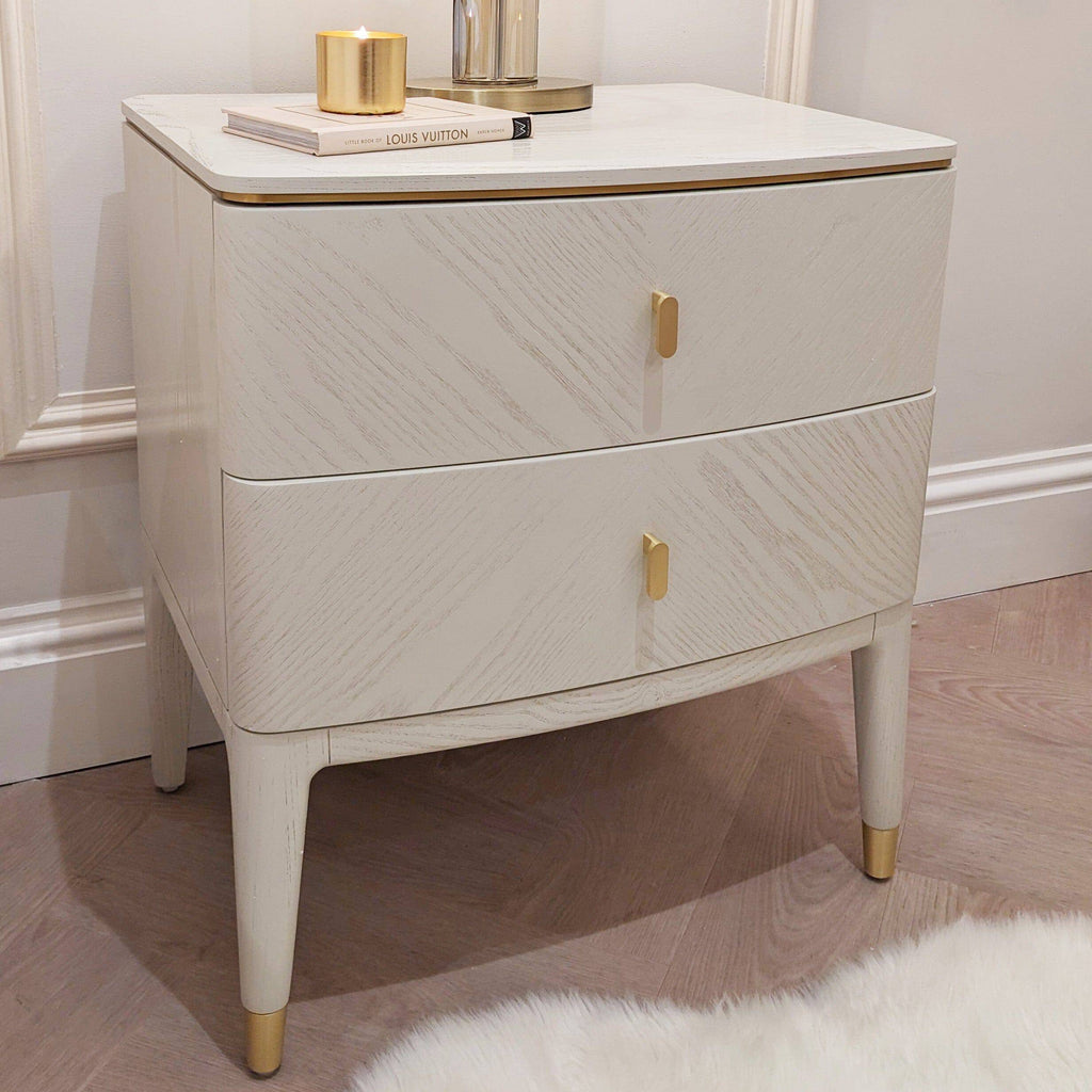 Darcy 2 Drawer Bedside Table Stone - Luxury Interiors