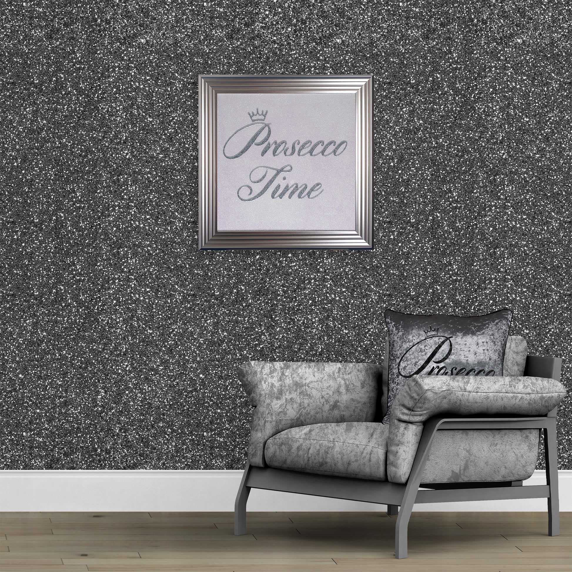 Interiors 148cm Wide- Gun Metal Glitter Fabric Wall Covering 10m Long - Luxury Interiors