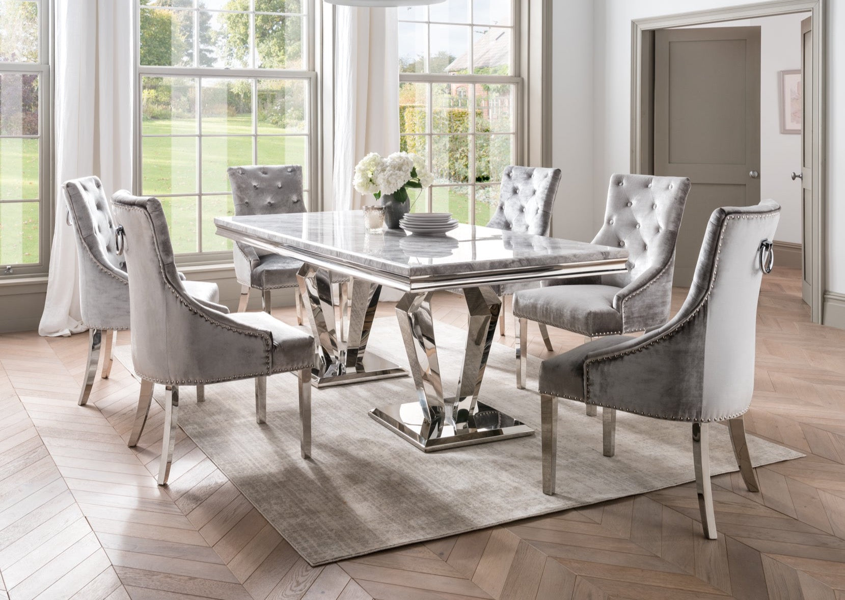 Silver and deals grey dining chairs