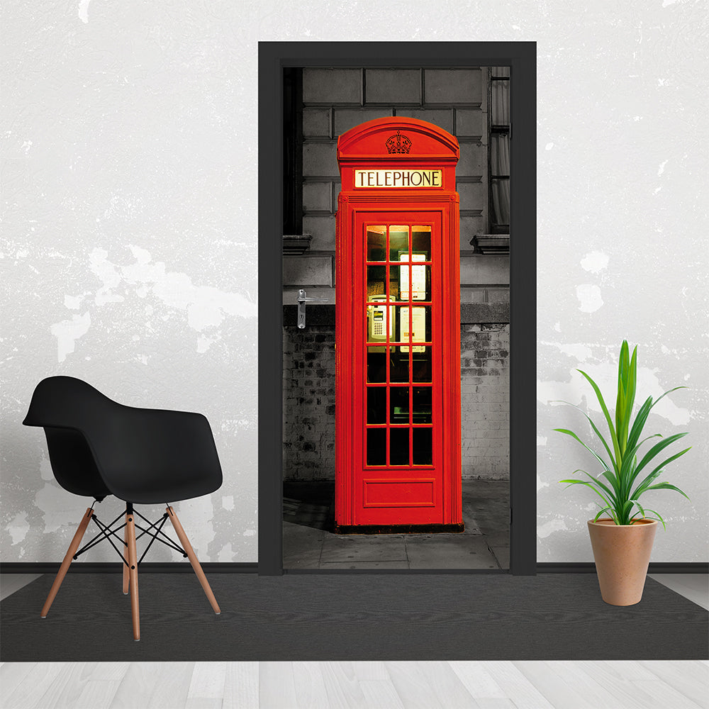 Red British London Phone Box Door Wallpaper Mural - Luxury Interiors