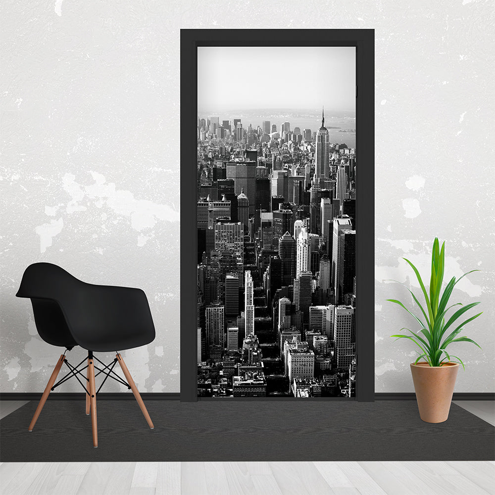Vintage Black and White NewYork City Time Square Wallpaper Door Mural - Luxury Interiors