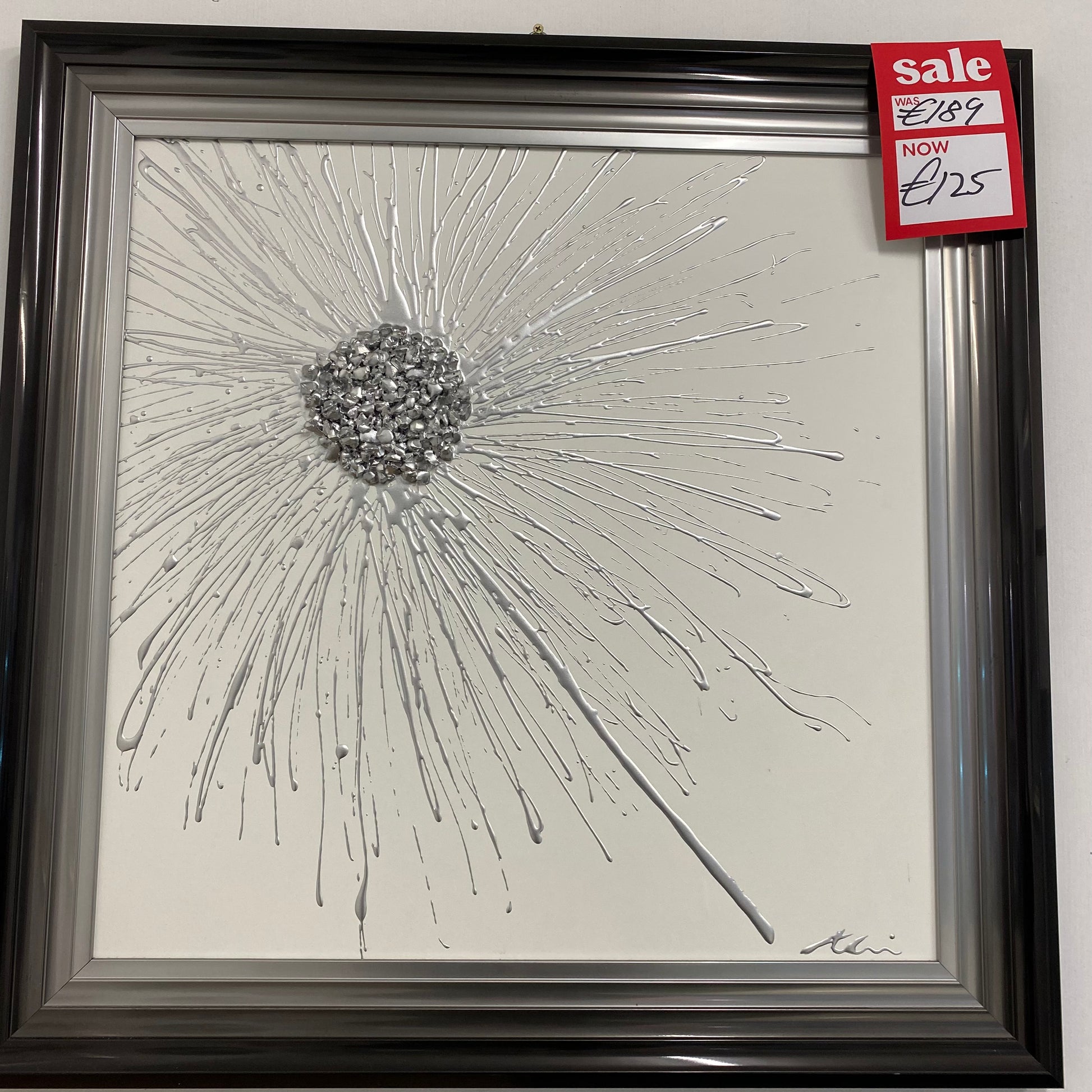 3D Silver Cluster Dandelion White Background Framed Wall Art - Luxury Interiors